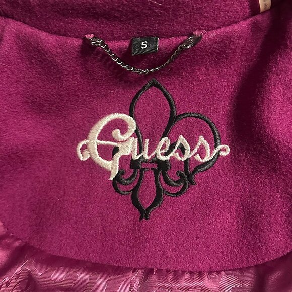 Guess Fuchsia Wool Pea Coat, Jacket, Button Detail, Fully Lined, Pink Purple - Picture 3 of 9